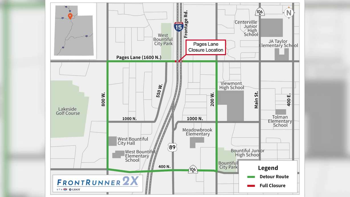 Image of UDOT project that will close a stretch of Pages Lane in Bountiful.