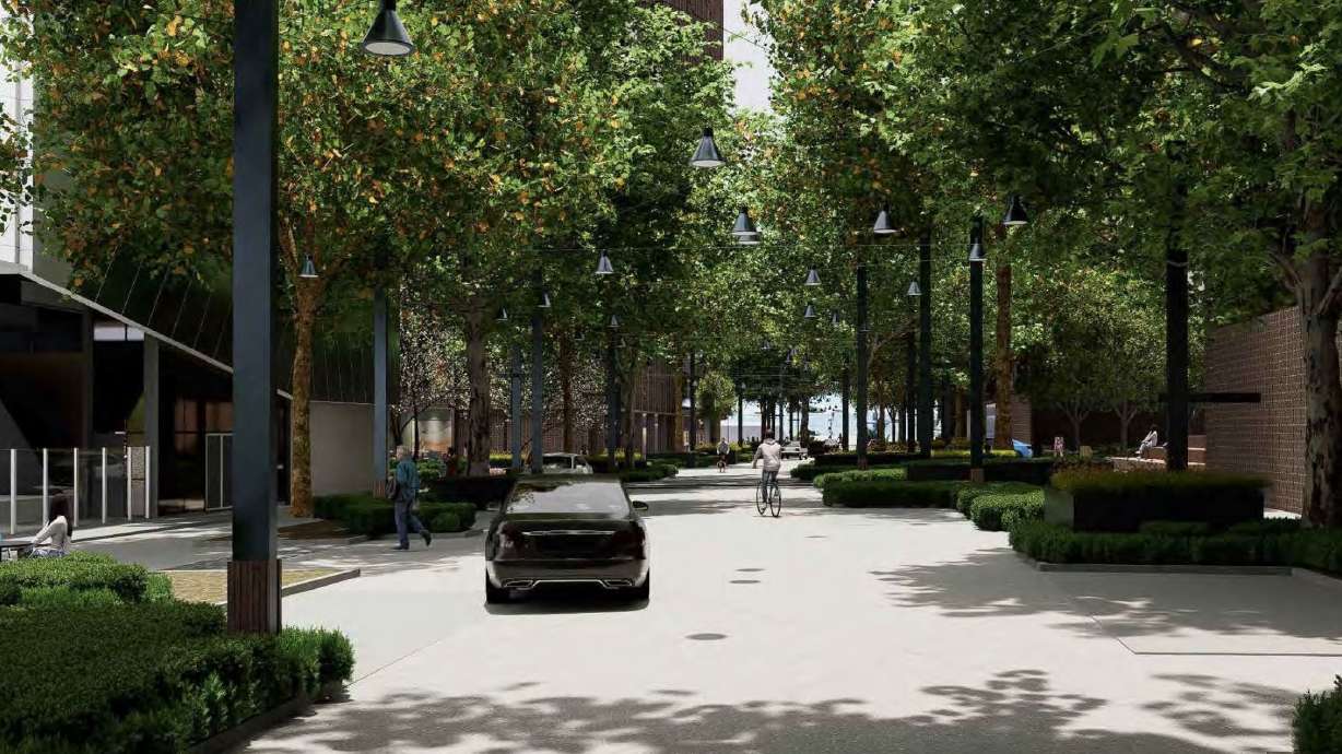 A rendering of a Rio Grande District "festival street" in Salt Lake City. The redesign of 300 South in the area is one of the concepts being considered in new infrastructure west of the Rio Grande Depot.