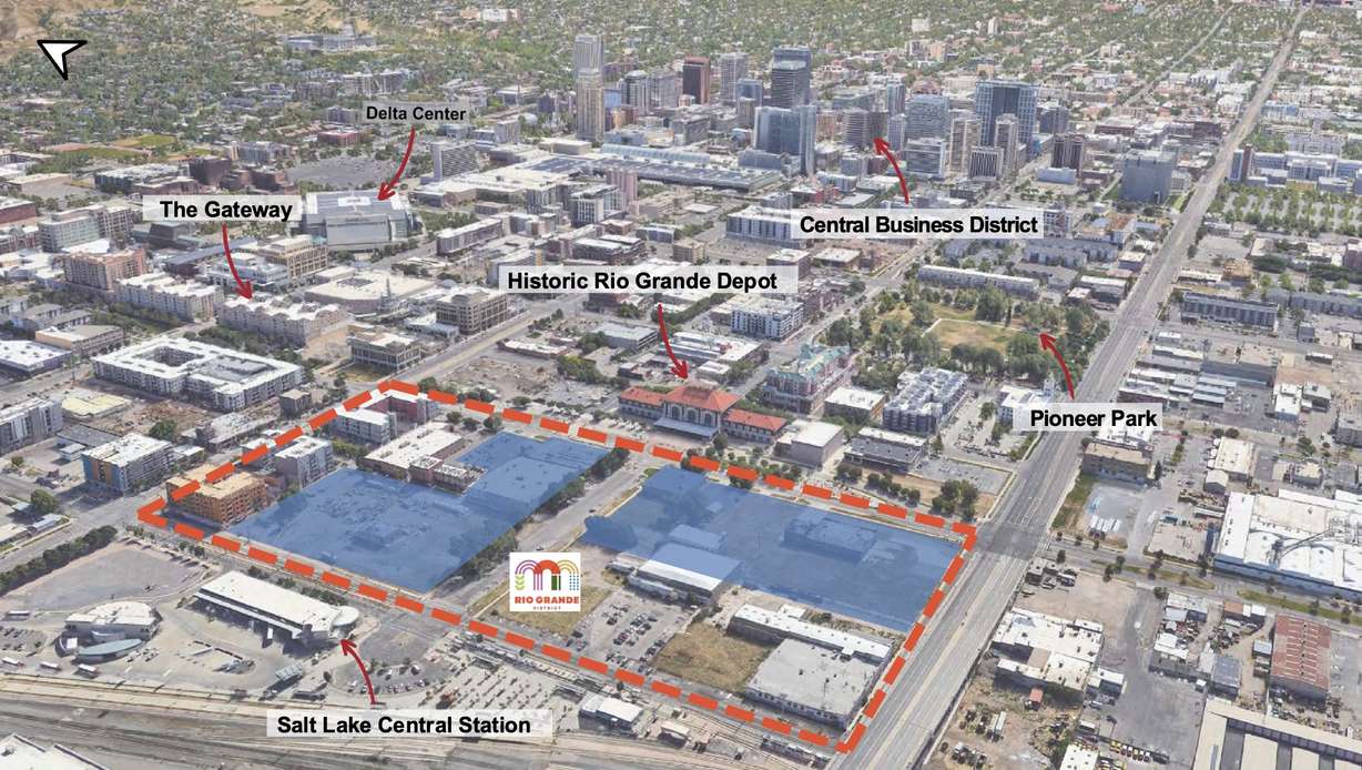 A map that shows where the Rio Grande District in Salt Lake City sits in relation to other sites slated for redevelopment in the area.