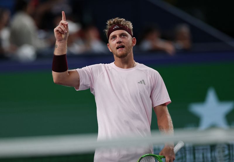 Tennis - ATP Masters 1000 - Shanghai Masters - Qizhong Forest Sports City Arena, Shanghai, China - October 17, 2026 Spain's Alejandro Davidovich Fokina celebrates after winning his semi final match against Germany's Alexander Zverev