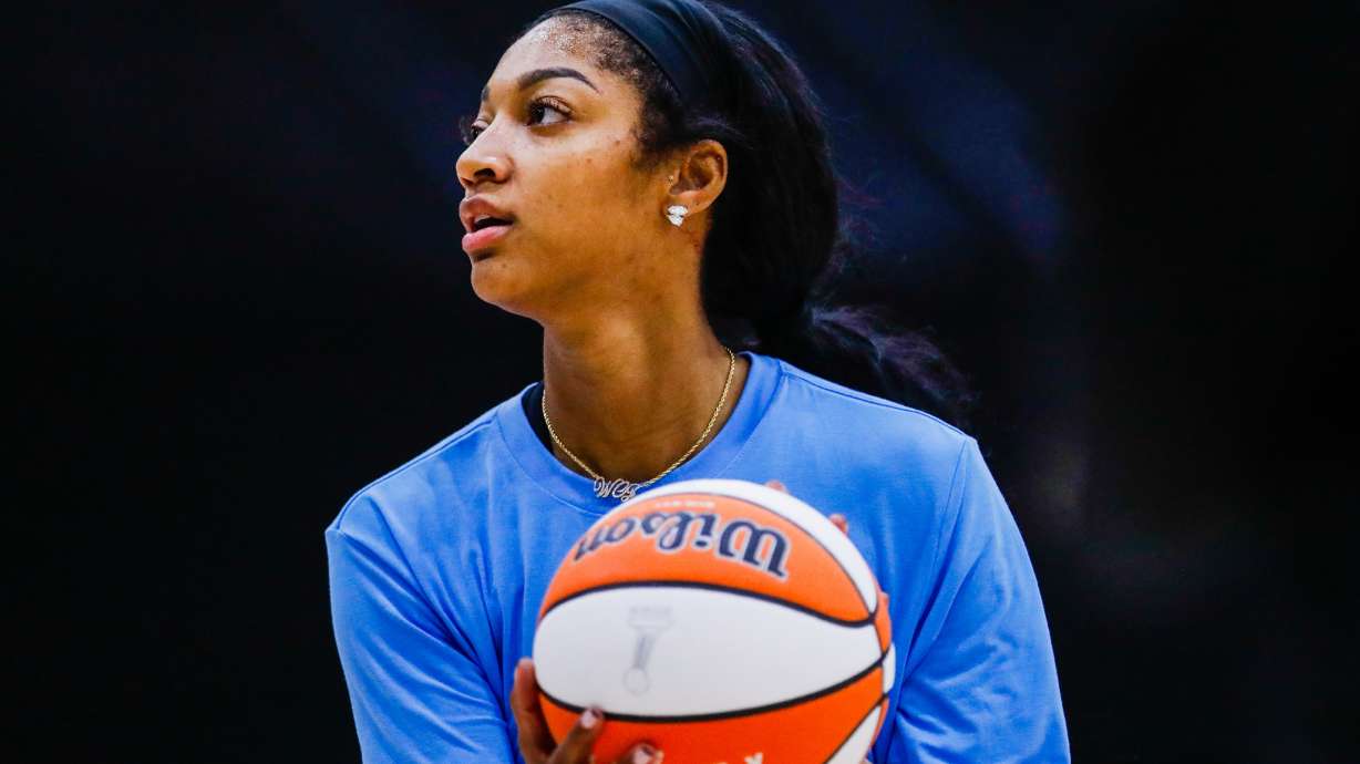 Atlanta Dream forward Angel Reese attempts a basket during a media day in Oakland, Calif., Friday, Oct. 16, 2026, ahead of Saturday's Game 1 of the WNBA basketball Finals against the Golden State Valkyries.