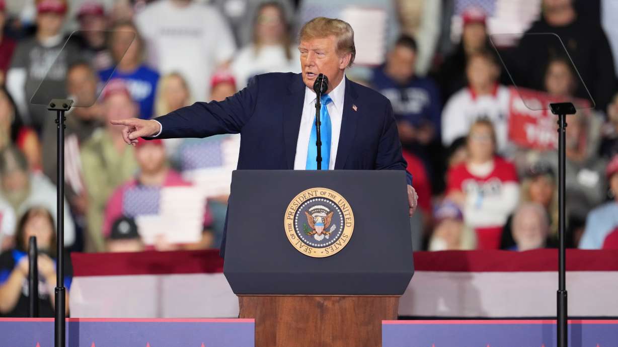 President Donald Trump speaks during a campaign rally at Truist Arena, Saturday, in Highland Heights, Ky. Trump emphasized his influence, claiming he could achieve "unbelievable" things.