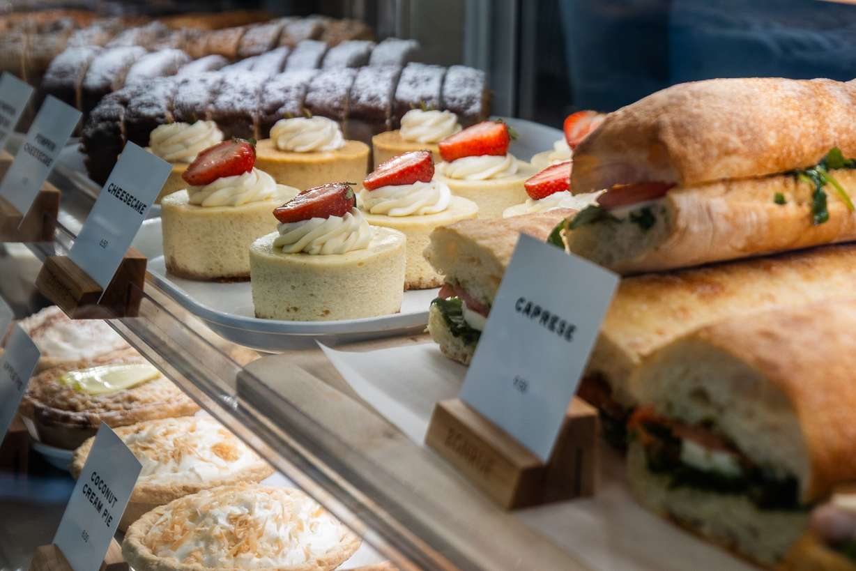 An assortment of pastries and sandwiches are displayed at the Bonrue Bakery’s new location in Provo on Sunday, Oct. 11.