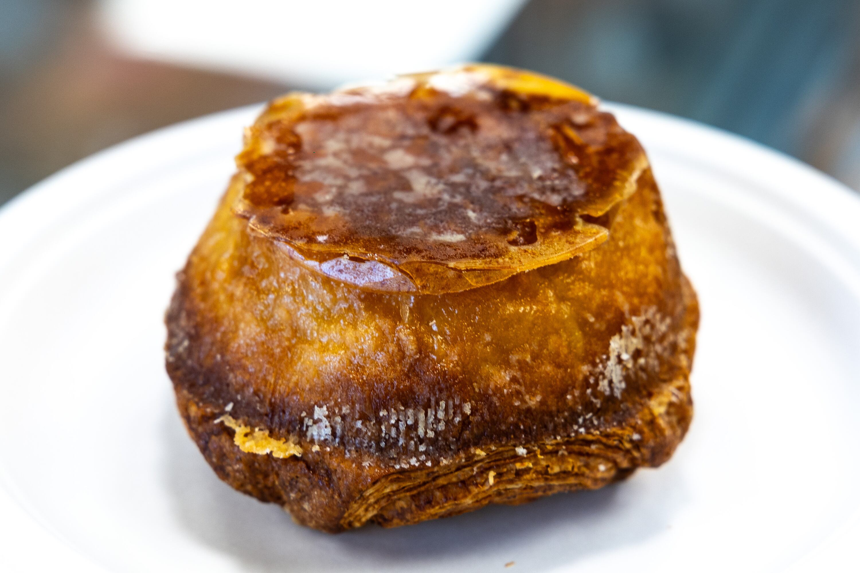 The kouign-amann, known for its famous caramelized crust on the bottom of the pastry, is displayed at the Bonrue Bakery’s new location in Provo on Sunday, Oct. 11.