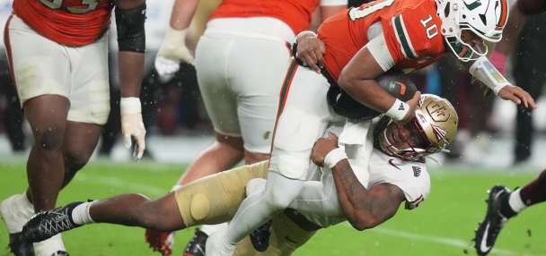 No. 3 Miami hangs on to beat Florida State, 43-35 in a double-overtime thriller