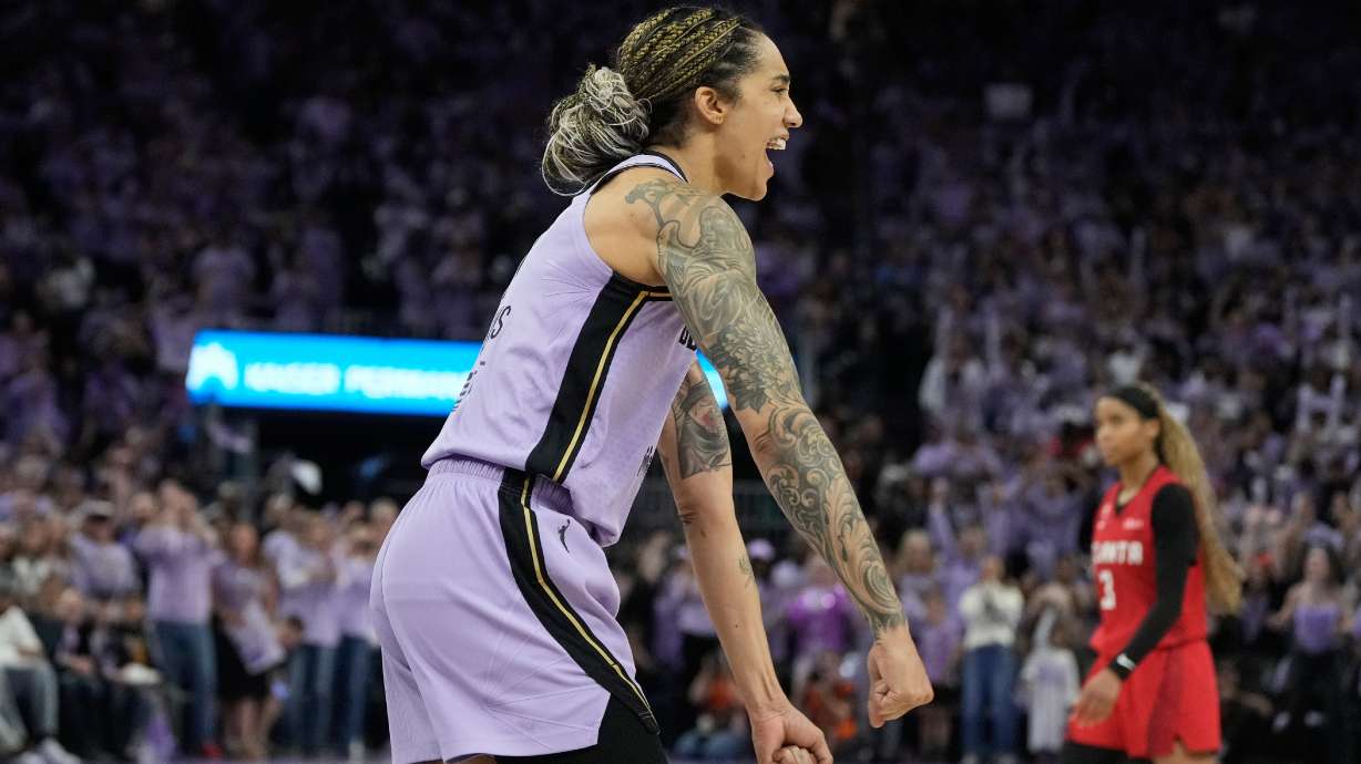 Golden State Valkyries forward Gabby Williams celebrates after Game 1 of the WNBA basketball finals against the Atlanta Dream, Saturday, Oct. 17, 2026, in San Francisco.