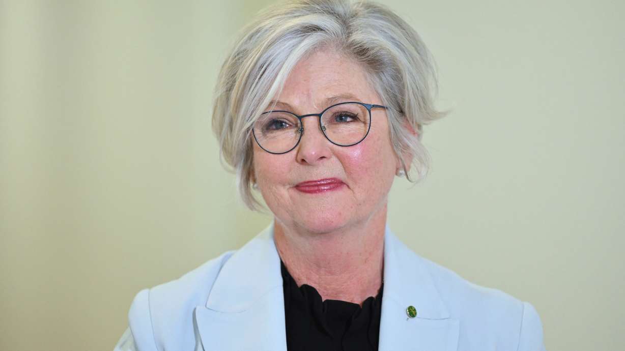 Australian independent member of parliament Helen Haines speaks to journalists in the Press Gallery at Parliament House in Canberra, Australia, Tuesday, Sept. 8. A car hit an Australian federal independent lawmaker, critically injuring her in an apparently deliberate attack, Prime Minister Anthony Albanese said. The driver was arrested.