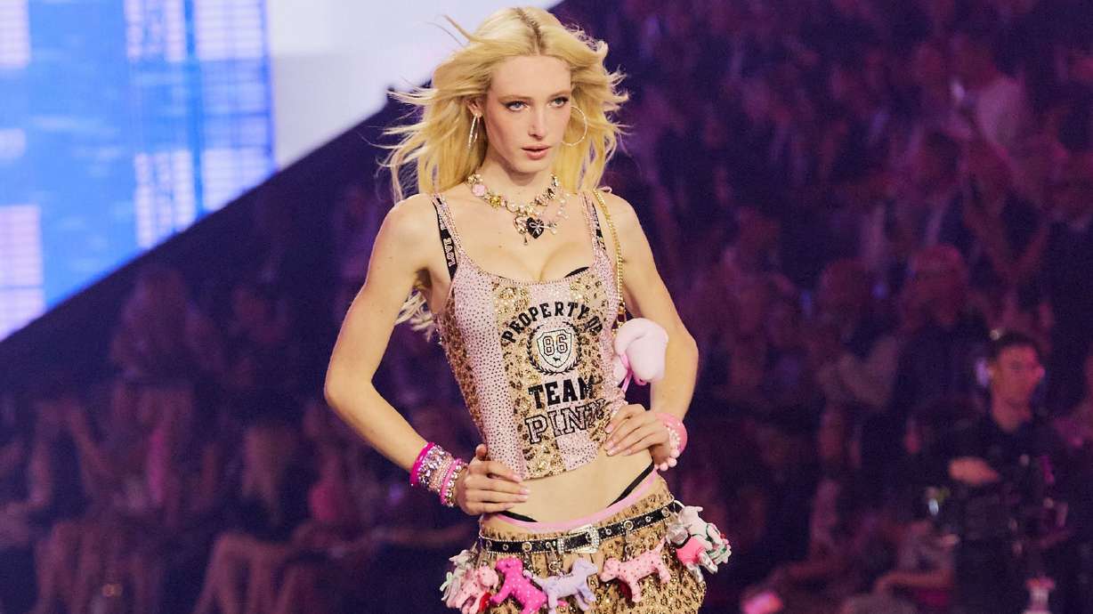 New pieces from Victoria's Secret Pink label, aimed at younger women and teenagers, were also modeled on the runway.