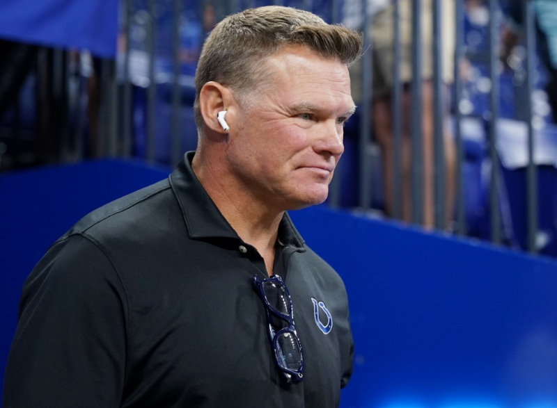 Aug 29, 2026; Indianapolis, Indiana, USA;  Indianapolis Colts general manager Chris Ballard walks onto the field before the game against the Detroit Lions at Lucas Oil Stadium.
