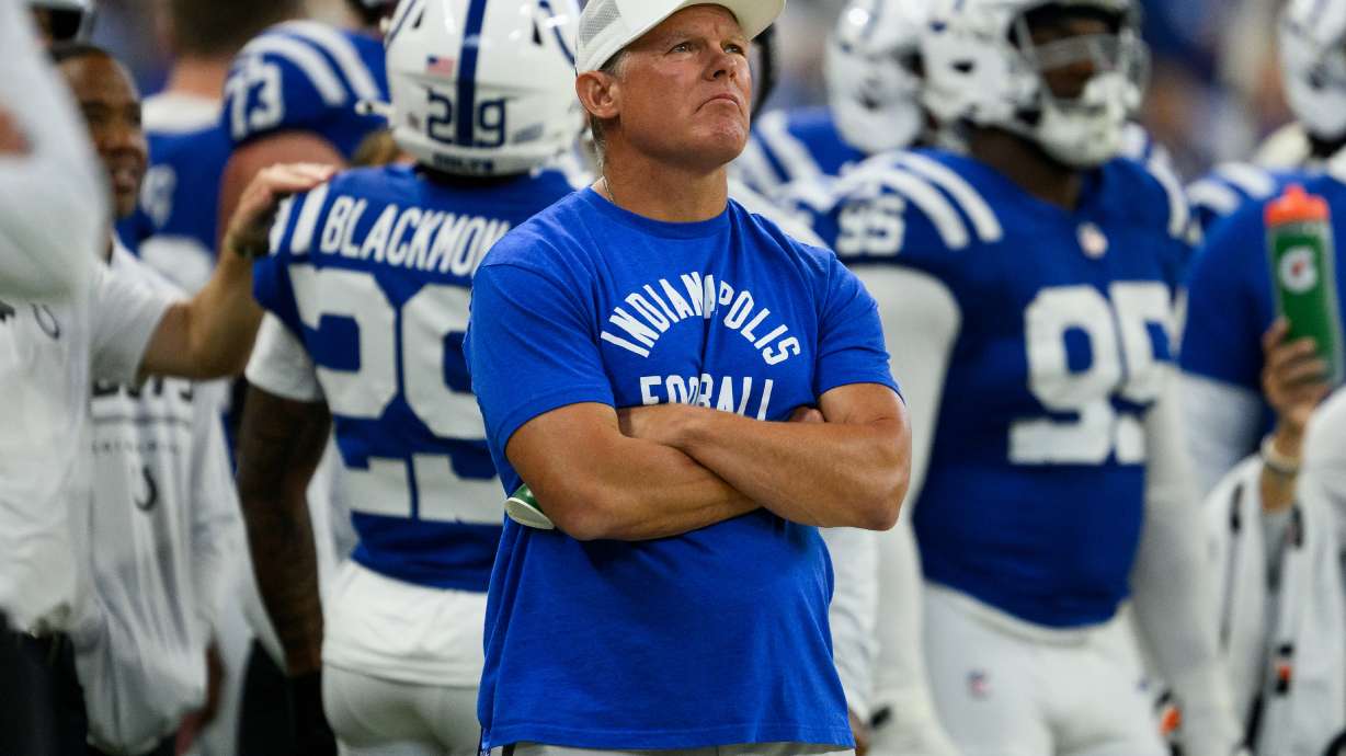 FILE - Indianapolis Colts general manager Chris Ballard on the sidelines during an NFL preseason football game against the Atlanta Falcons in Indianapolis, Aug. 22, 2026.