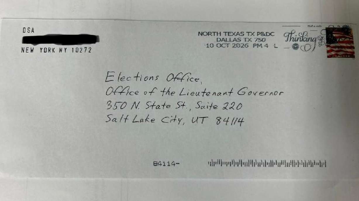 Utah's lieutenant governor says the U.S. Postal Inspection Service intercepted an envelope with a "suspicious white powder and threatening letters" meant for her office.