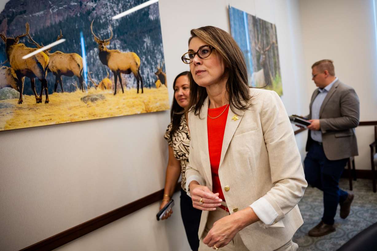 Utah Lt. Gov. Deidre Henderson leaves after holding a roundtable to discuss the completion of the citizenship audit of Utah's voter registration rolls at the Capitol in Salt Lake City on May 27.