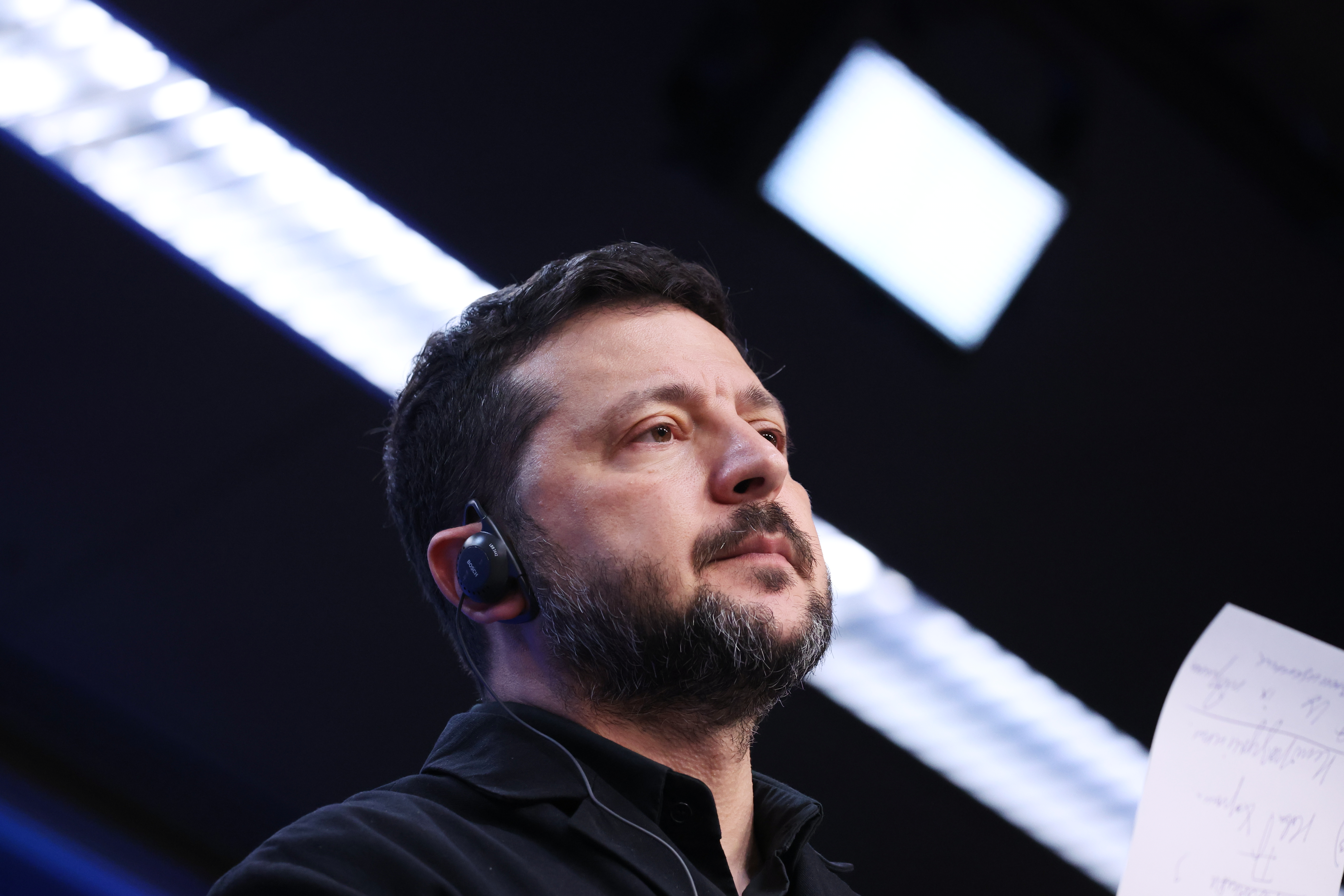 Ukraine's President Volodymyr Zelenskyy during a media conference at the EU summit in Brussels, Friday. Zelenskyy said Russia is taking no steps to end the nearly 4-year-old war with Ukraine.