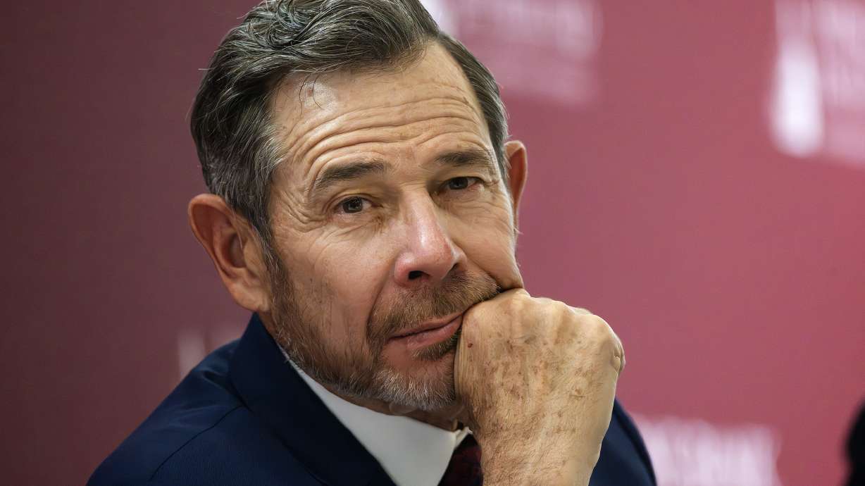 Sen. John Curtis, R-Utah, listens before answering a question as he joins Utah state Sen. Todd Weiler, R-Woods Cross, during the Sutherland Institute's 2026 Congressional Series at the University of Utah on Monday