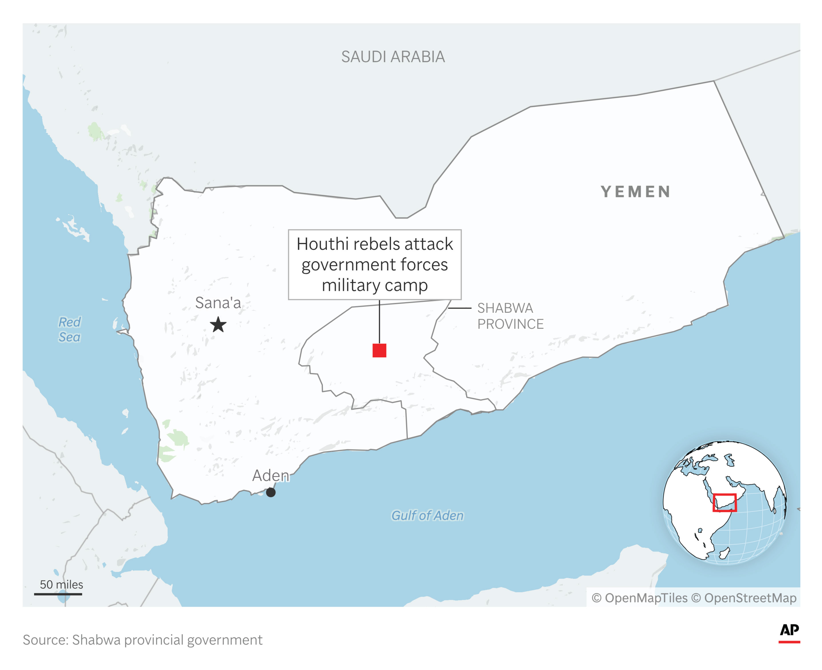 Iran-backed Houthi rebels attacked a government base in Yemen's Shabwa province Monday. Yemen's third-largest city, Taiz, is now under threat from a Houthi siege, the United Nations said on Tuesday.