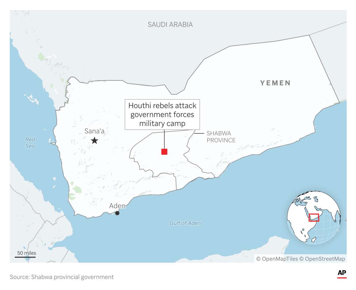 Iran-backed Houthi rebels attacked a government base in Yemen's Shabwa province Monday. Yemen's third-largest city, Taiz, is now under threat from a Houthi siege, the United Nations said on Tuesday.