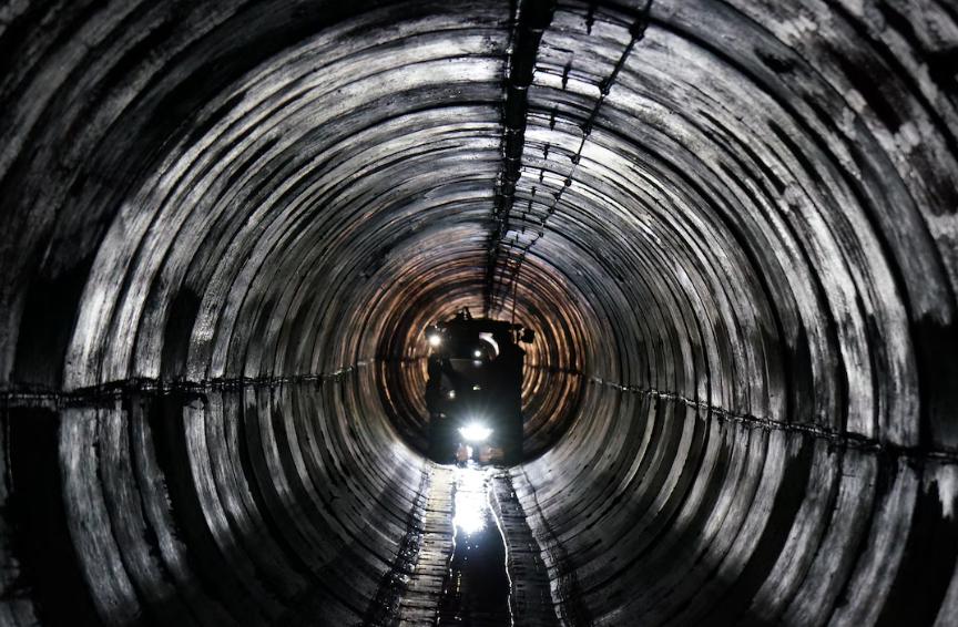 Crew members with the Central Utah Water Conservancy District inspect the Stillwater Tunnel on Oct. 3, 2025. The tunnel transports water from the Upper Stillwater Reservoir for eight miles underground through a mountain.