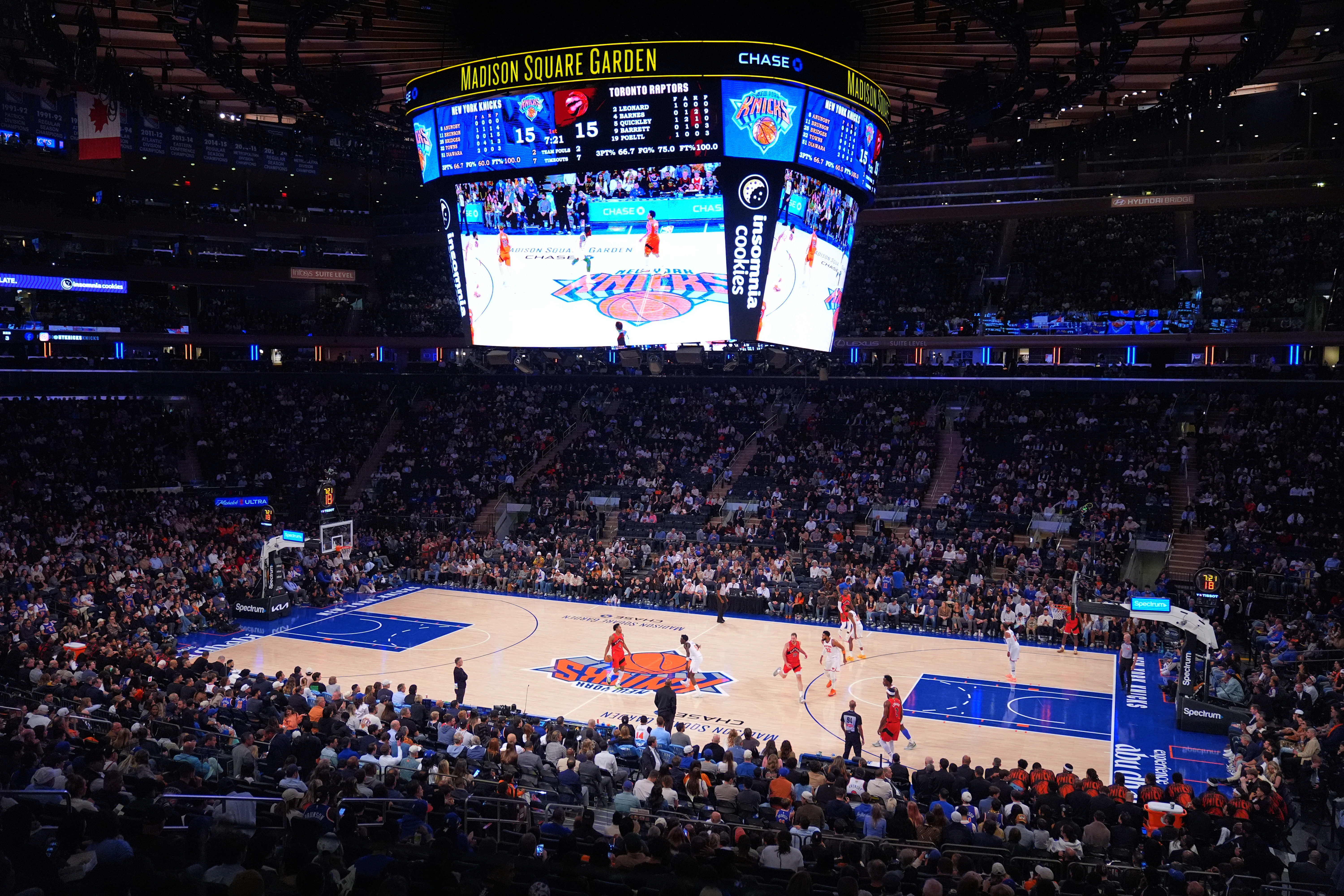 The Toronto Raptors play the New York Knicks during the first half of a preseason NBA basketball game Thursday, Oct. 15, 2026, in New York. 