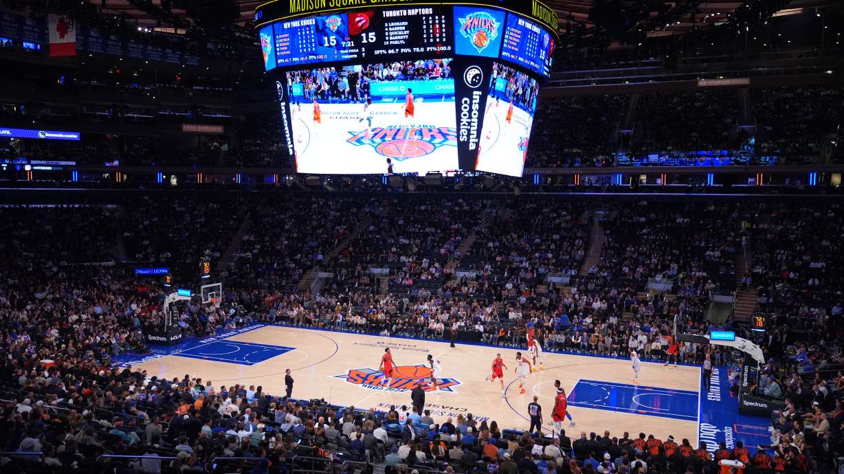 The Toronto Raptors play the New York Knicks during the first half of a preseason NBA basketball game Thursday, Oct. 15, 2026, in New York.