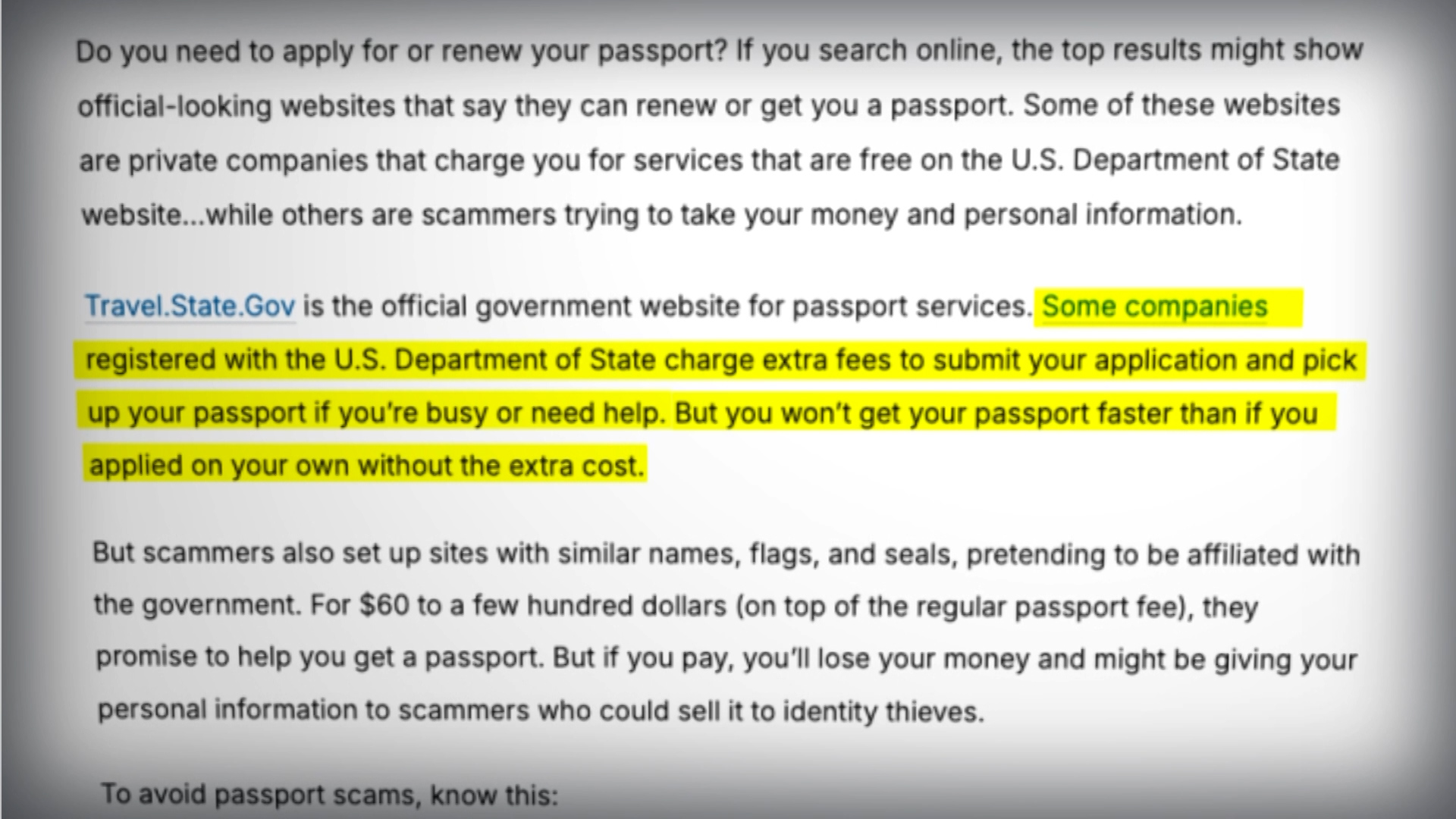 A Federal Trade Commission advisory warns that paying a passport courier extra fees will not get travelers their passports faster than applying on their own.