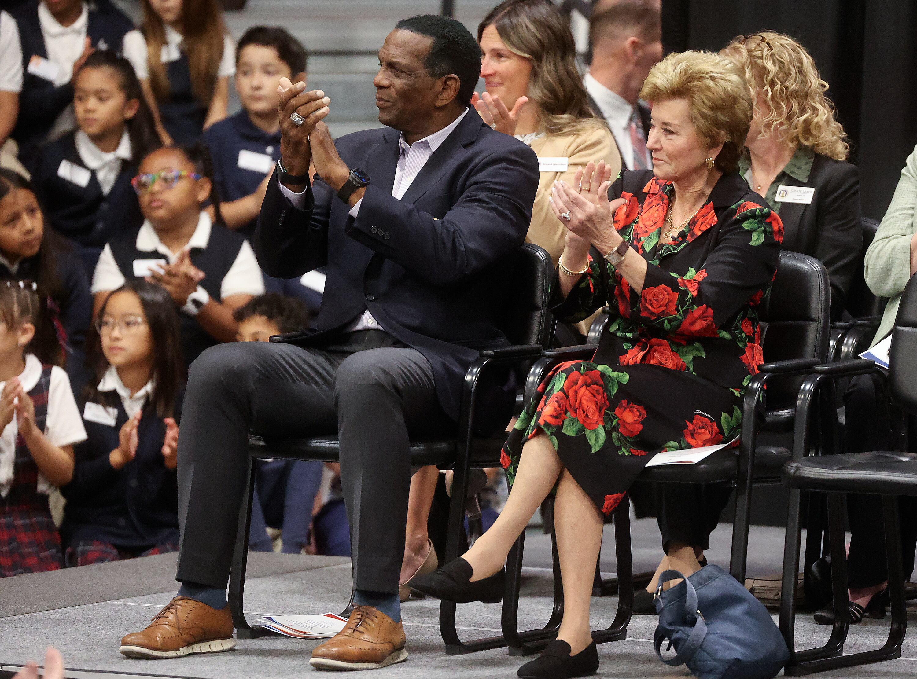 Rep. Burgess Owens and Secretary of Education Linda McMahon visit American Preparatory Academy in West Valley City on Tuesday. Owens said education can unite Americans across all backgrounds.