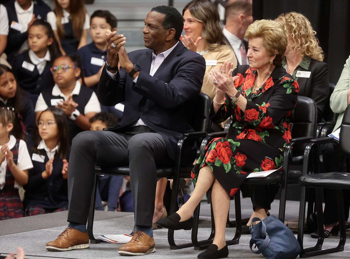 Rep. Burgess Owens and Secretary of Education Linda McMahon visit American Preparatory Academy in West Valley City on Tuesday. Owens said education can unite Americans across all backgrounds.