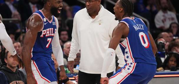 76ers win opening game with LeBron James and Jaylen Brown, beating NBA champion Knicks 106-100