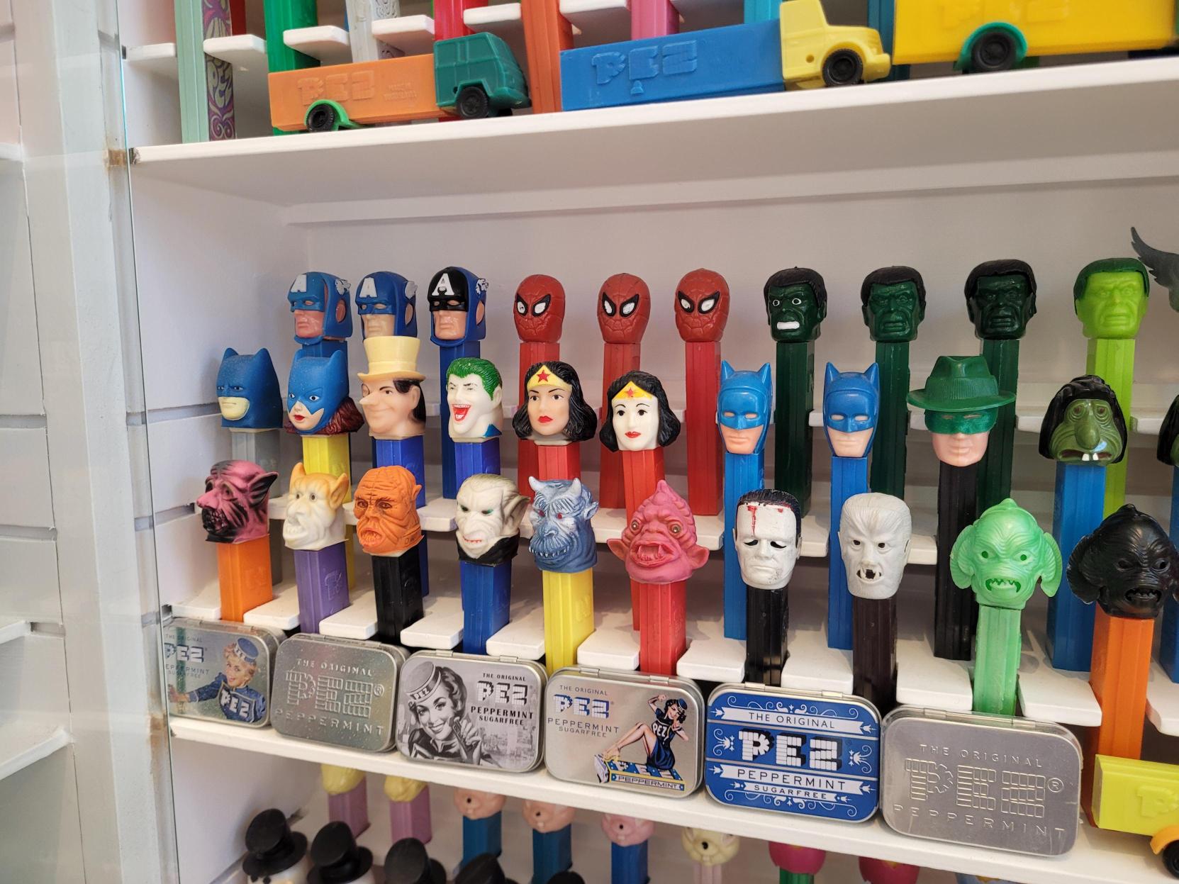 A collection of vintage Pez dispensers in the International Pez Museum of Erda on Tuesday. These dispensers are among the museum's most expensive items.