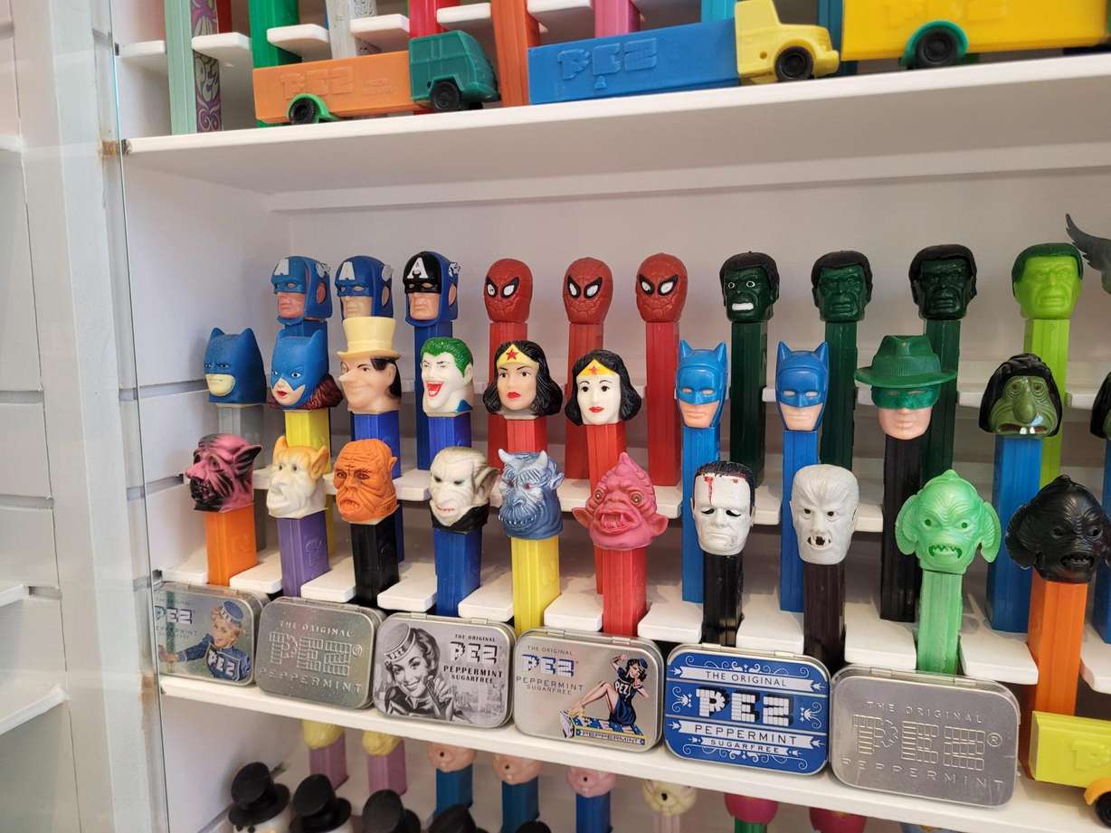 A collection of vintage Pez dispensers in the International Pez Museum of Erda on Tuesday. These dispensers are among the museum's most expensive items.