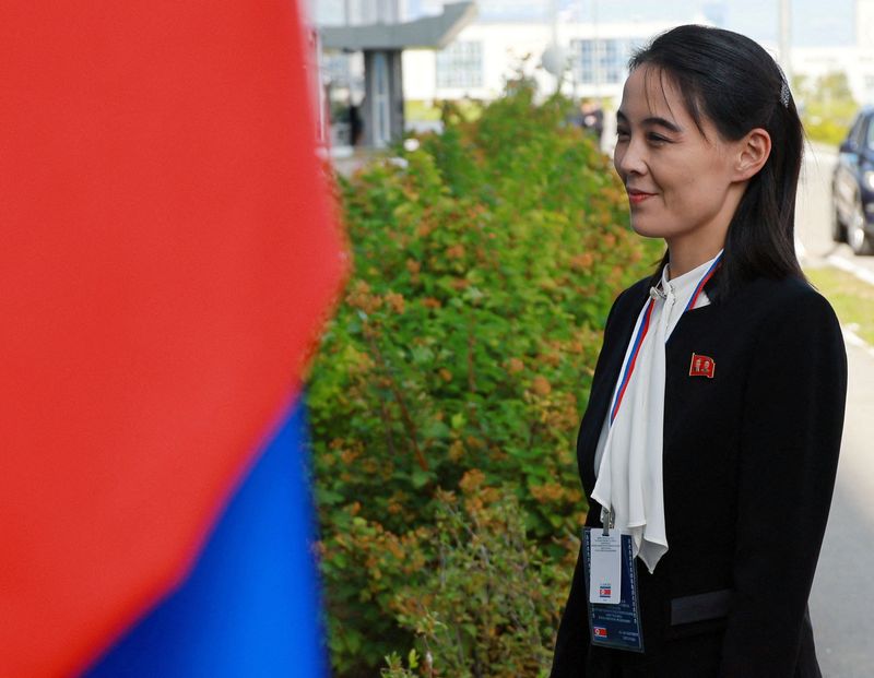 Kim Yo Jong, sister of North Korea's leader Kim Jong Un, arrives at the Vostochny Сosmodrome before a meeting of Russia's President Vladimir Putin with North Korea's leader Kim Jong Un, in the far eastern Amur region, Russia, Sept. 13, 2023