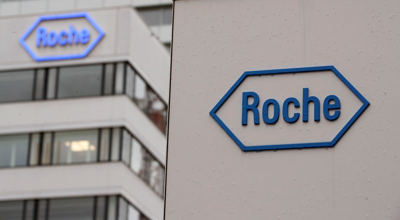 The logo of Swiss drugmaker Roche is seen at its headquarters in Basel, Switzerland February 1, 2018.