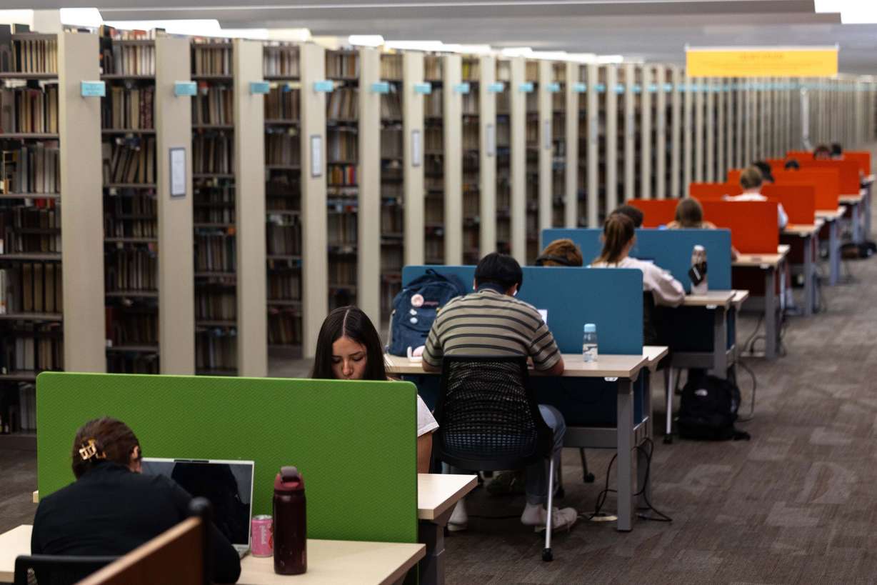 Students study at the J. Willard Marriott Library at the University of Utah in Salt Lake City on Sept. 14.