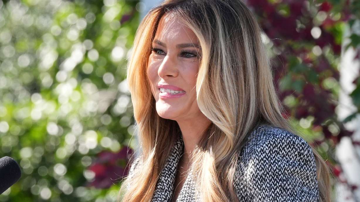 First lady Melania Trump speaks during an event about women's health, in the Rose Garden of the White House, Monday in Washington.