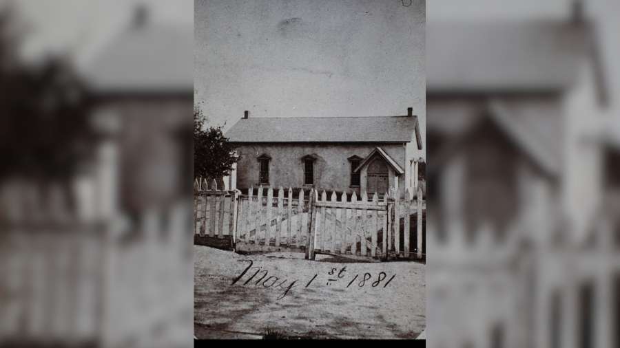 Independence Hall in Salt Lake city on May 1, 1881. This building served as a community location for various religious and secular groups in the 1800s.