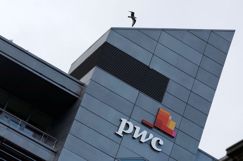 A view of the Price Waterhouse Coopers PwC logo at the IFSC (International Financial Services Centre), in Dublin, Ireland, January 17, 2026.