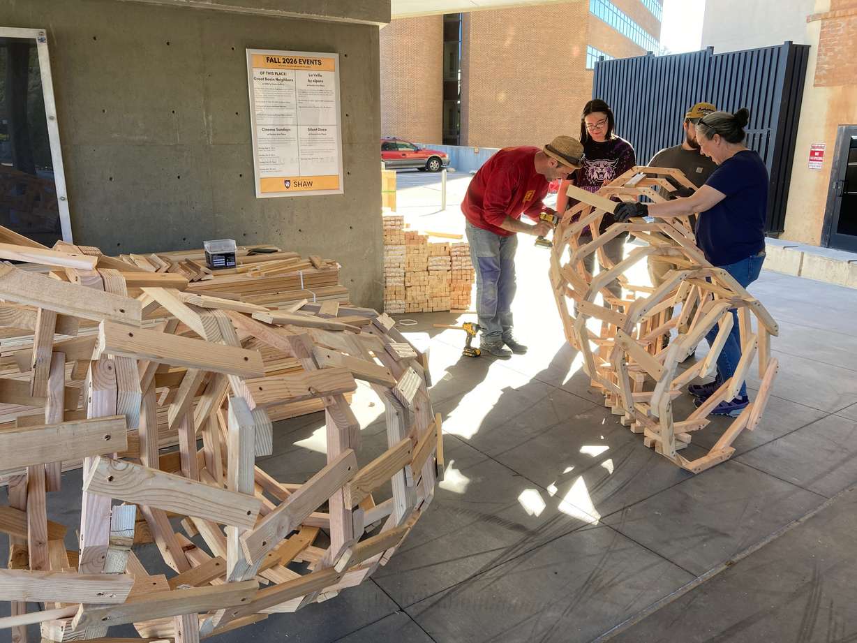 French artist Elparo works on a new art installation titled "La Vrille" at Dumke Arts Plaza, 445 25th Street in Ogden. The artwork will be open to the public from Oct. 29 until April 9.