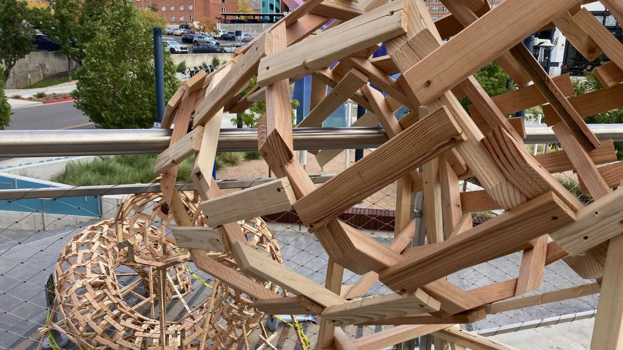 French artist elparo, works on a new art installation titled "La Vrille," at Dumke Arts Plaza, 445 25th Street in Ogden. The artwork will be open to the public on Oct. 29 until April 9.