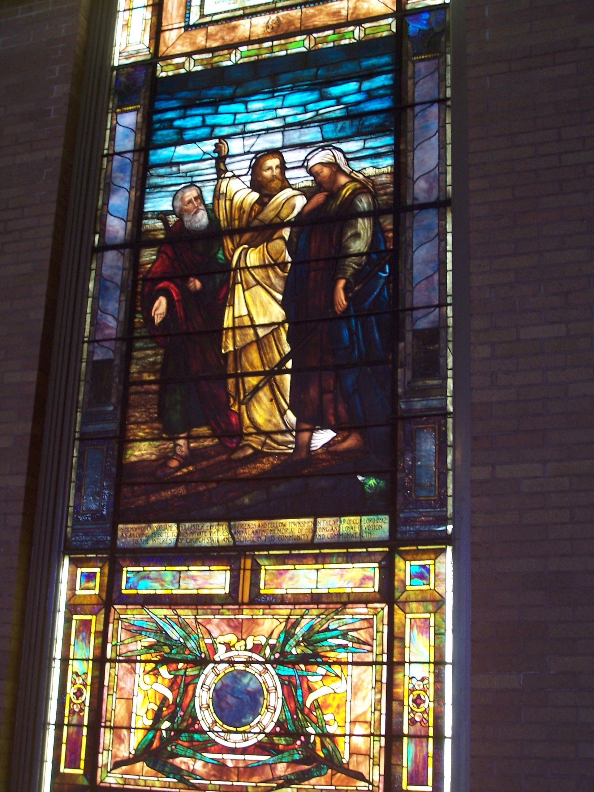An undated photo of the "The Road to Emmaus" stained-glass window, originally in the First Congregational Church's 1892 building.