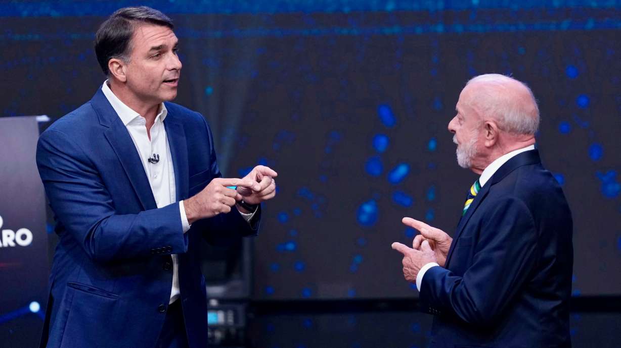 Some 2,800 Brazilians in Utah are eligible to cast ballots in the state in Brazil's presidential contest on Sunday. The Oct. 18 photo shows President Luiz Inácio da Silva, right, and challenger Sen. Flávio Bolsonaro during a debate in Sao Paulo, Brazil.