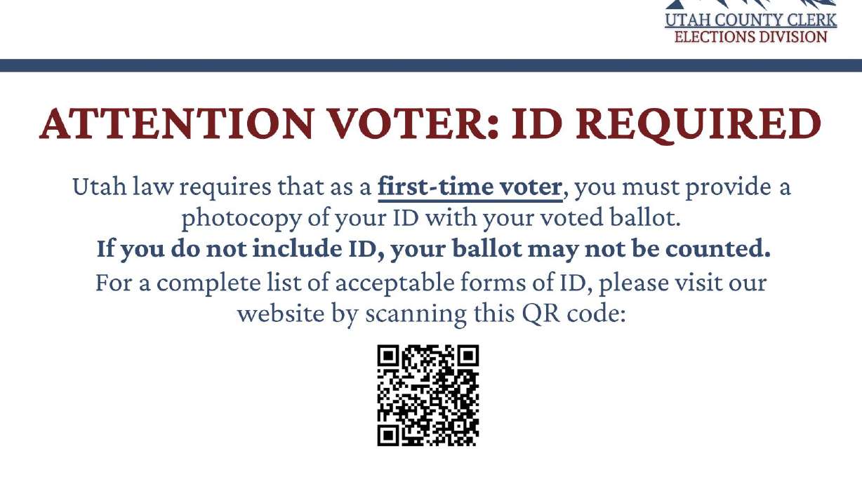 Some Utah County voters received this voting notice saying their ID was required to vote in error, even if they had voted before or already proved their identity.