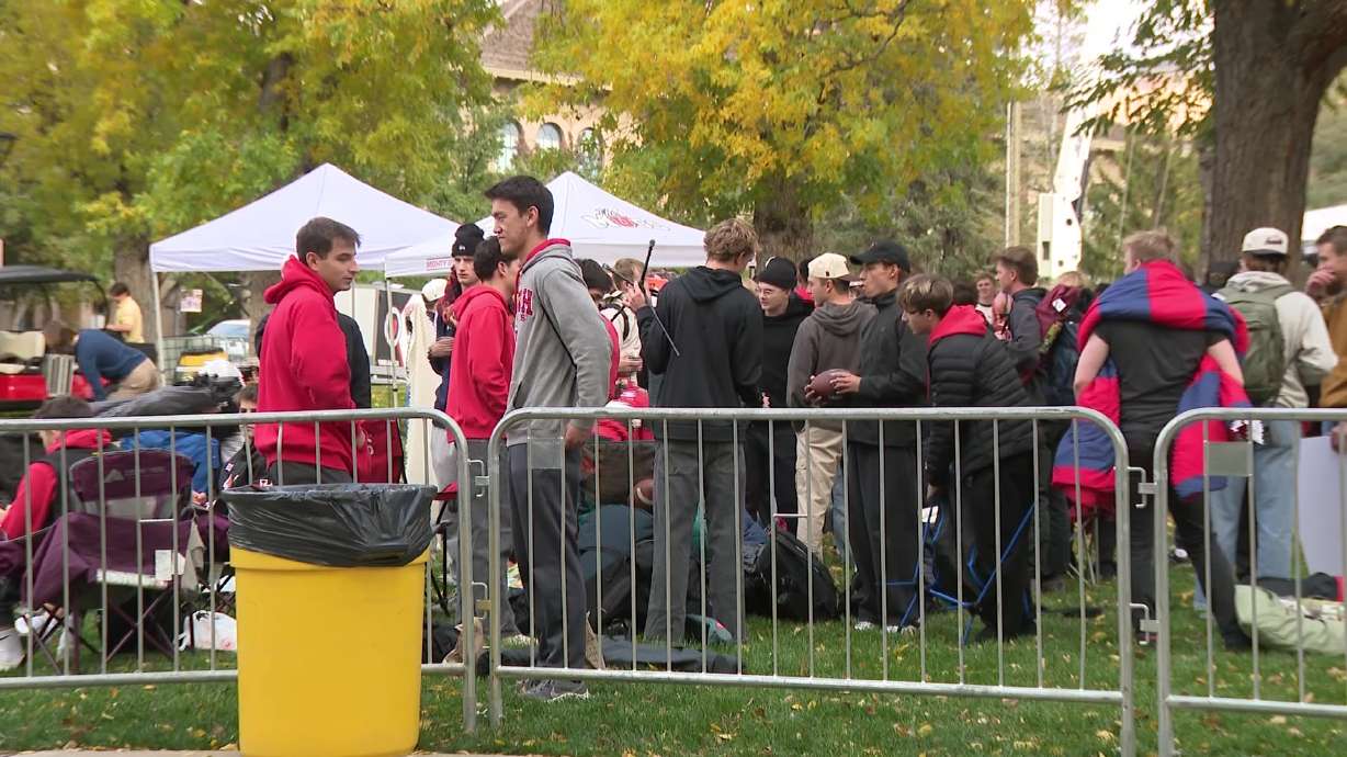 University of Utah students and fans camp out in anticipation of ESPN's "College GameDay," Friday. Students have spent days camping out to experience the atmosphere and potentially compete for a million-dollar kick.