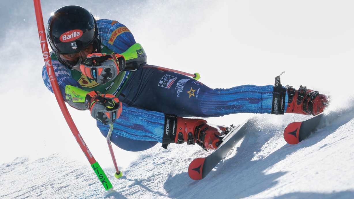United States' Mikaela Shiffrin competes in an alpine ski, women's World Cup giant slalom, in Soelden, Austria, Saturday, Oct. 24, 2026.
