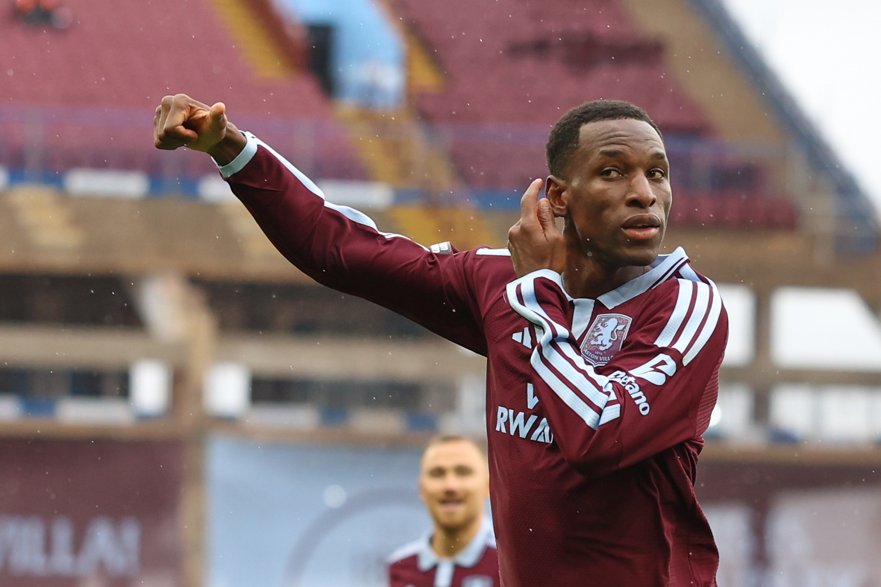 Aston Villa's Nicolas Jackson celebrates after scoring his side's opening goal during the English Premier League soccer match between Aston Villa and Manchester City in Birmingham, England, Saturday, Oct. 24, 2026.