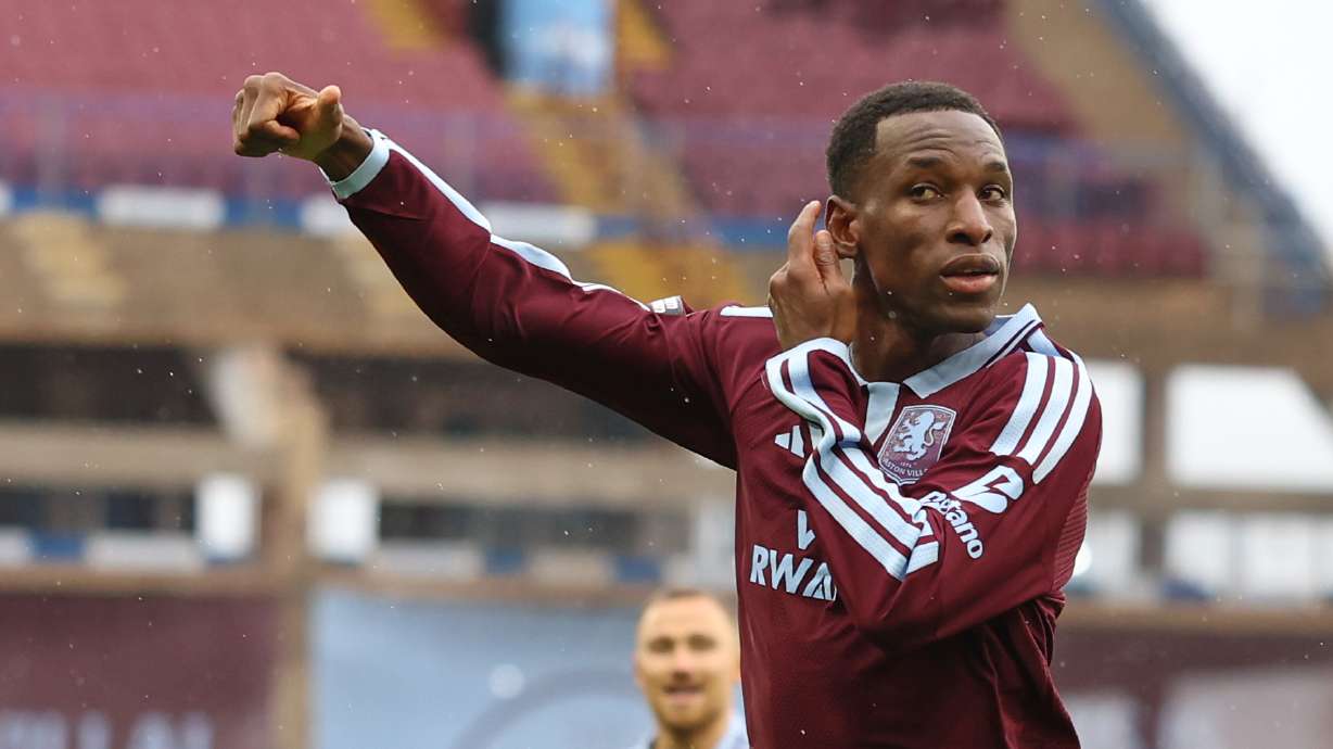 Aston Villa's Nicolas Jackson celebrates after scoring his side's opening goal during the English Premier League soccer match between Aston Villa and Manchester City in Birmingham, England, Saturday, Oct. 24, 2026.