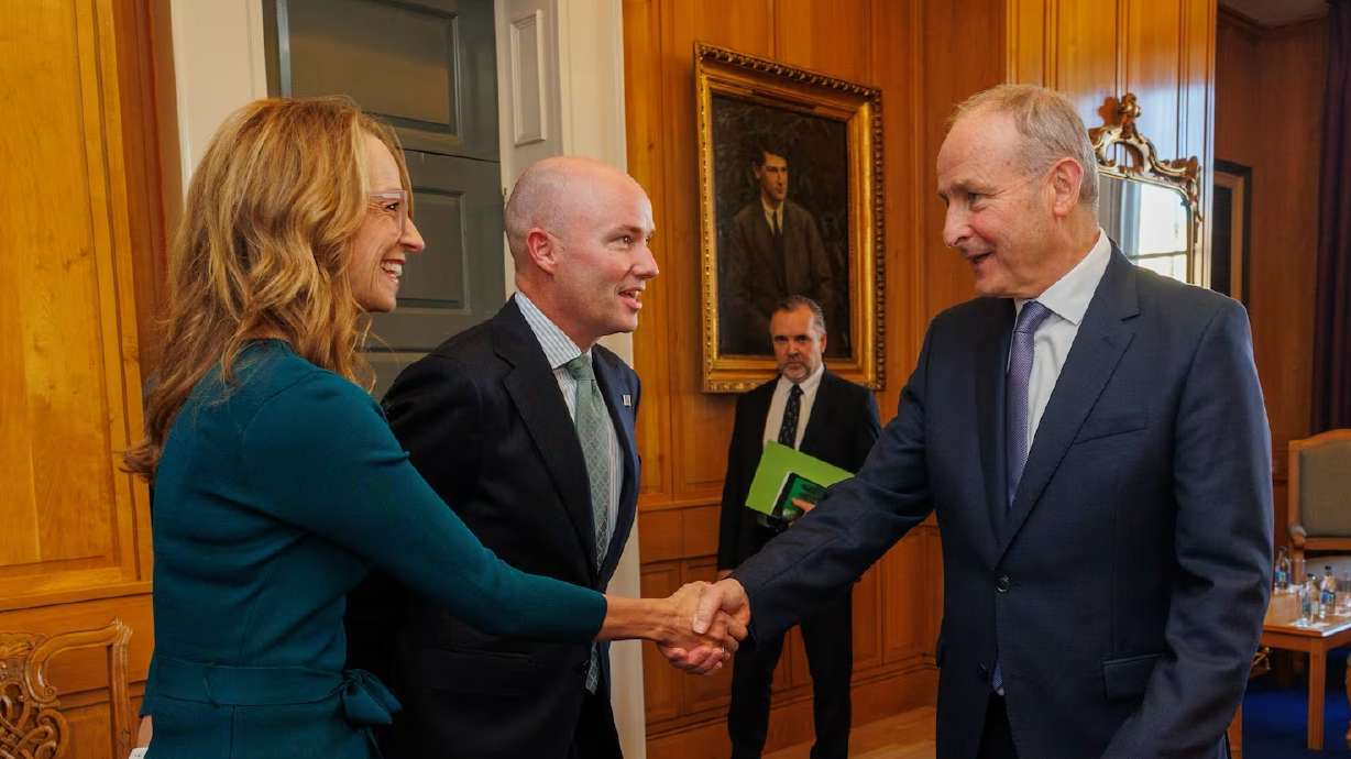 Utah Gov. Spencer Cox and first lady Abby Cox met with Irish Prime Minister Micheál Martin in Dublin on Wednesday.