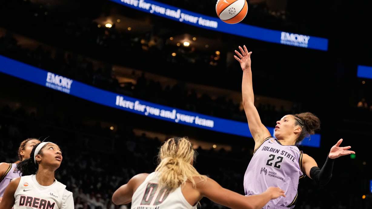 Golden State Valkyries guard Veronica Burton (22) shoots the ball during Game 4 of the WNBA basketball finals against the Atlanta Dream on Saturday, Oct. 24, 2026, in Atlanta.