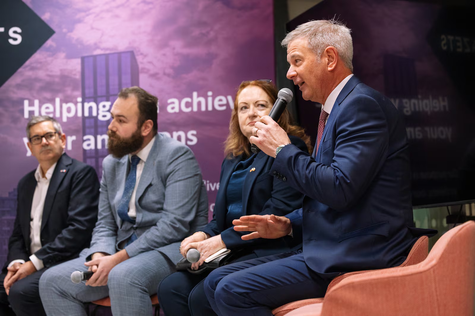 U.S. Ambassador to Ireland (right) and U.S. embassy staffers speak to a delegation of Utah business and government leaders in Dublin on Wednesday.