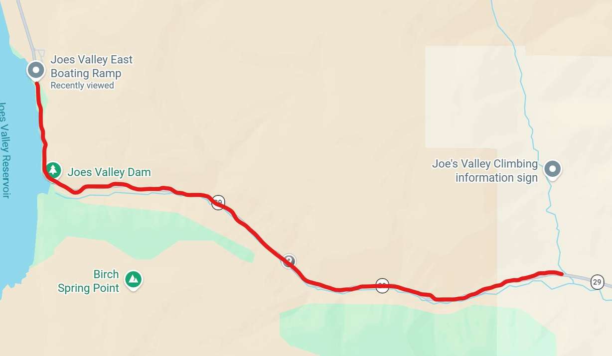 A section of state Route 29 was closed late Friday following flooding. The Utah Department of Transportation said the road closure (shown in red) would be in place for at least a week for repairs.