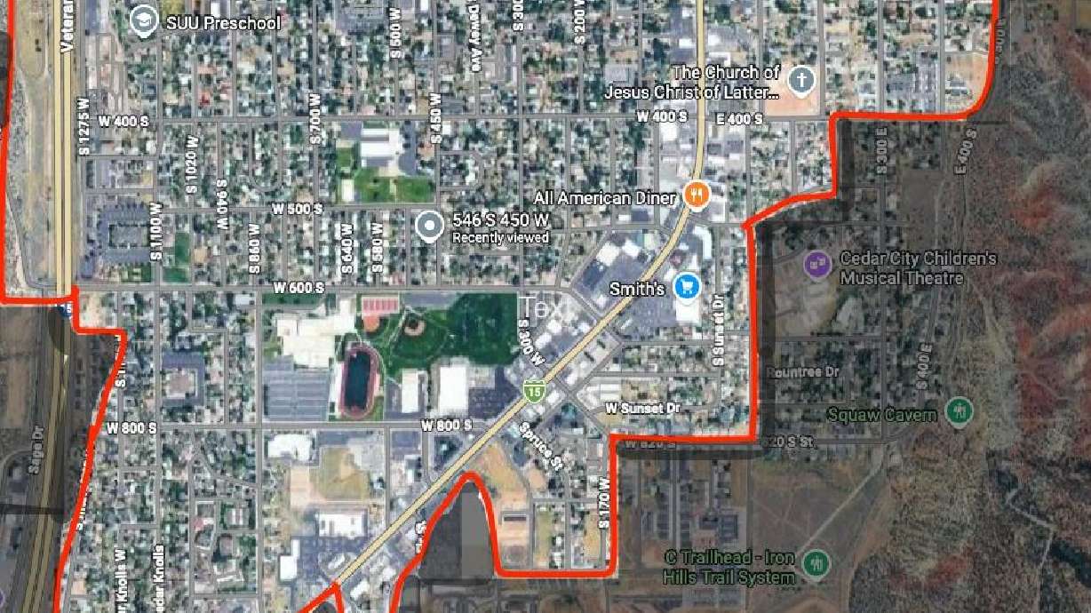 The area of a boil water order in Cedar City as of Saturday. The order was lifted on Saturday night after testing samples for E. coli returned negative.