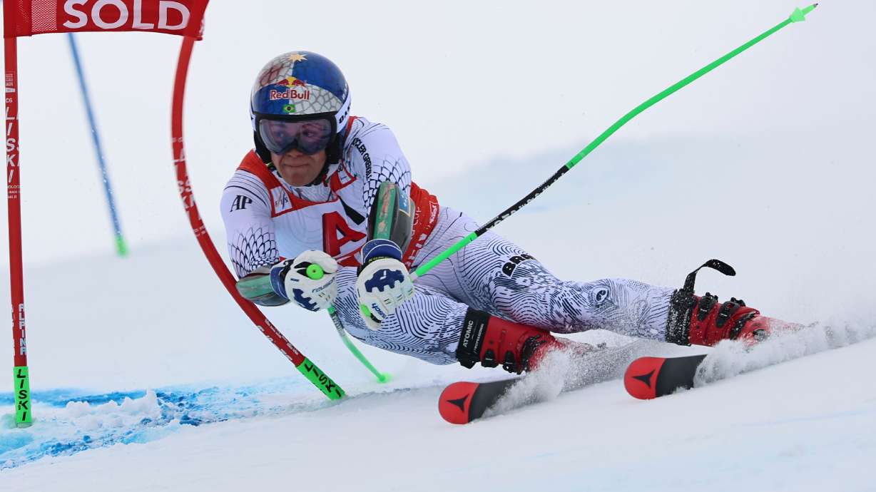 Brazil's Lucas Pinheiro Braathen competes in an alpine ski, men's World Cup giant slalom, in Soelden, Austria, Sunday, Oct. 25, 2026.